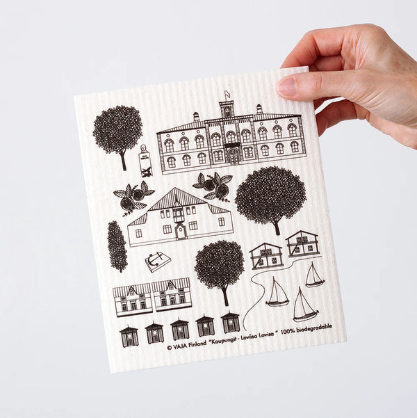 Dish cloth 17x20cm Kaupungit Loviisa black